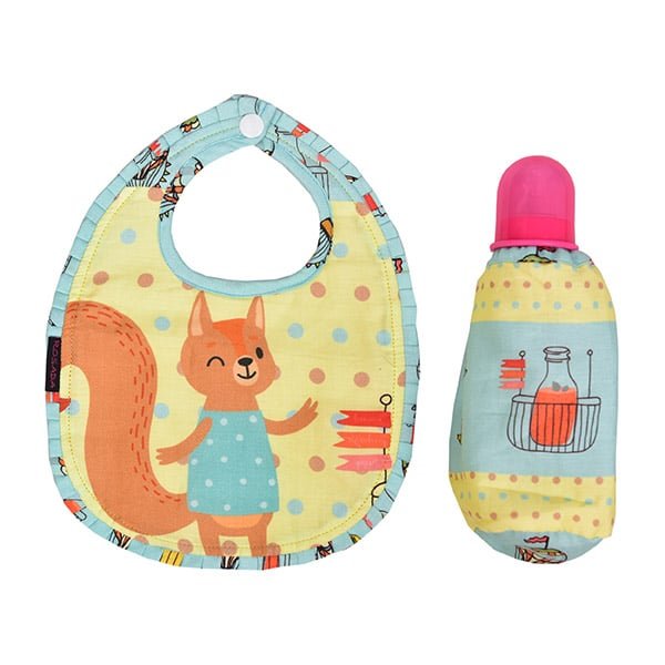 Squirrel Bib & Bottle Cover Set