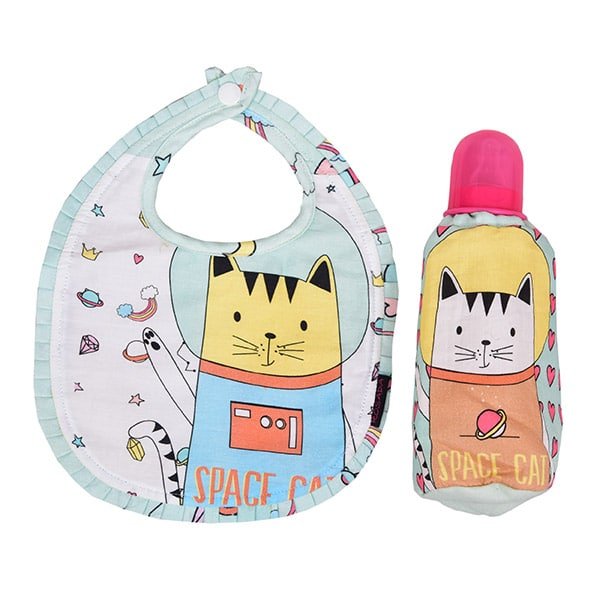 Space Cat Bib & Bottle Cover Set