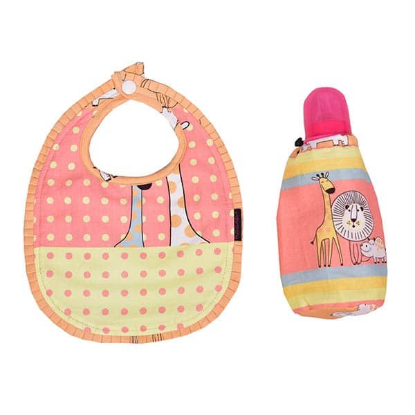 Four Animals Bib & Bottle Cover Set