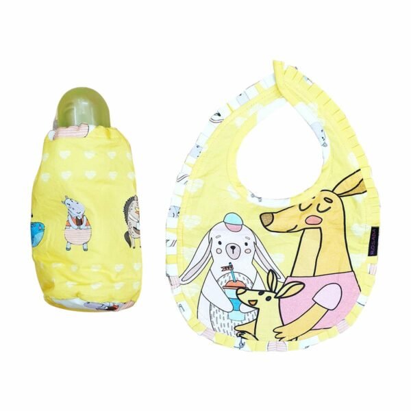 Hippo Donkey Yellow Bib & Bottle Cover Set