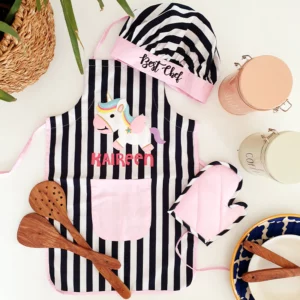 Black White Unicorn Cotton Apron Set