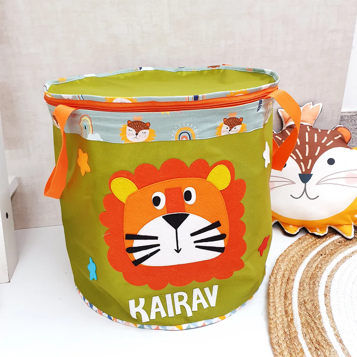 Lion Face Green Toy Basket