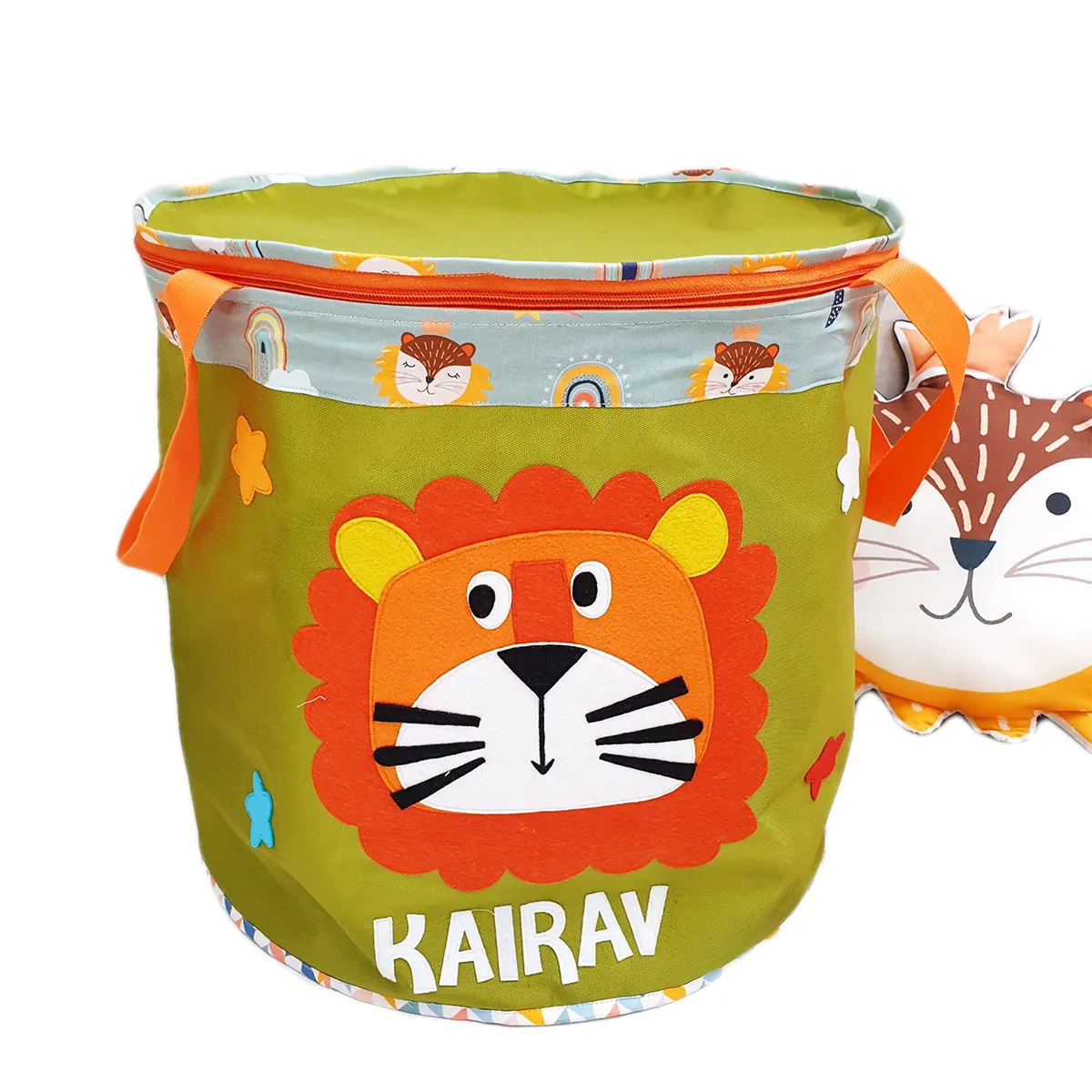 Lion Face Green Toy Basket